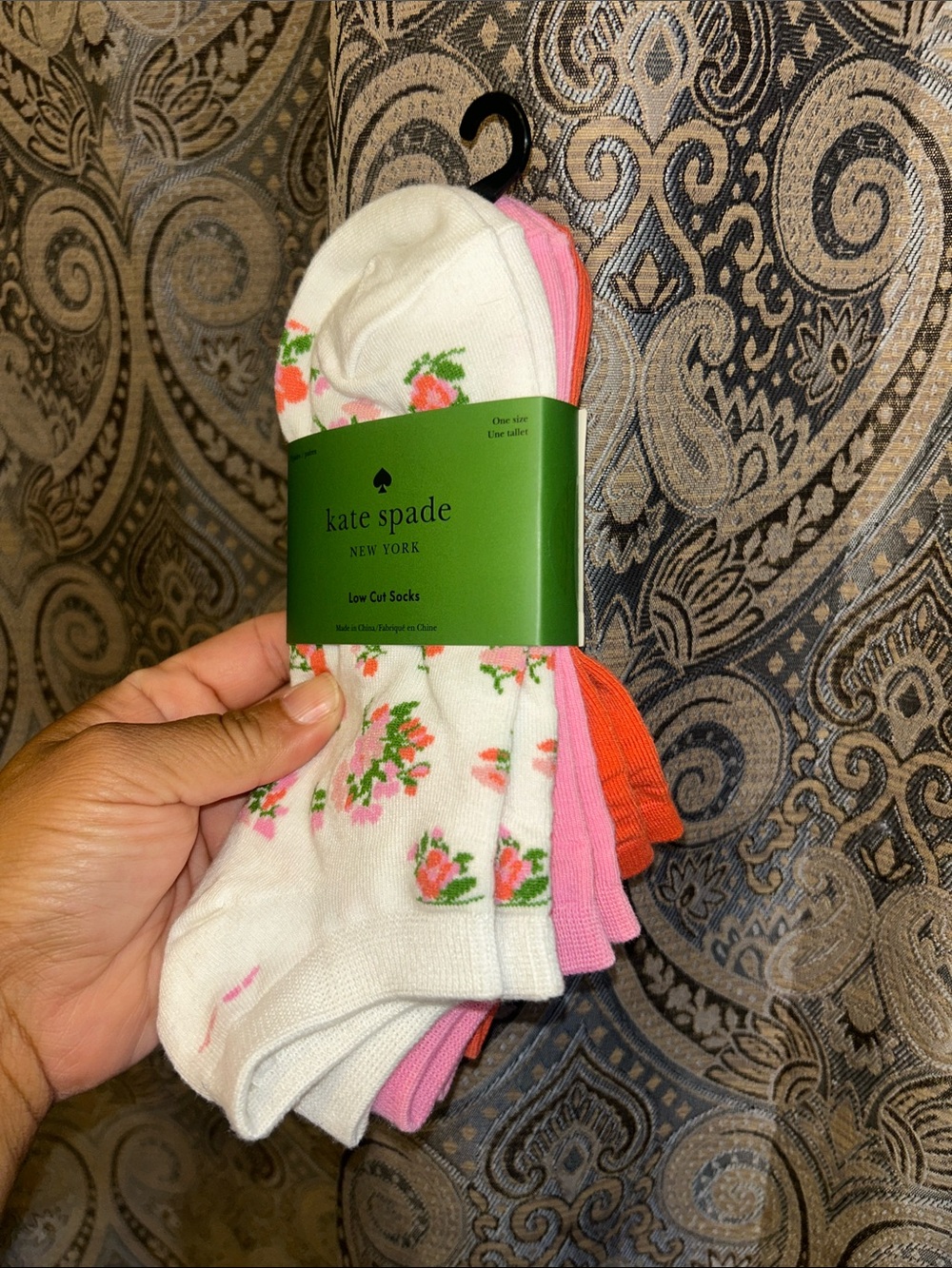 kate spade White Floral Low-Cut Sock Trio with Pink and Coral
